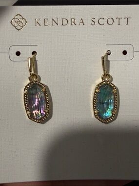 Kendra Scott Lee Gold Drop Earrings Watercolor Lilac Abalone 14k Gold Plated NWT